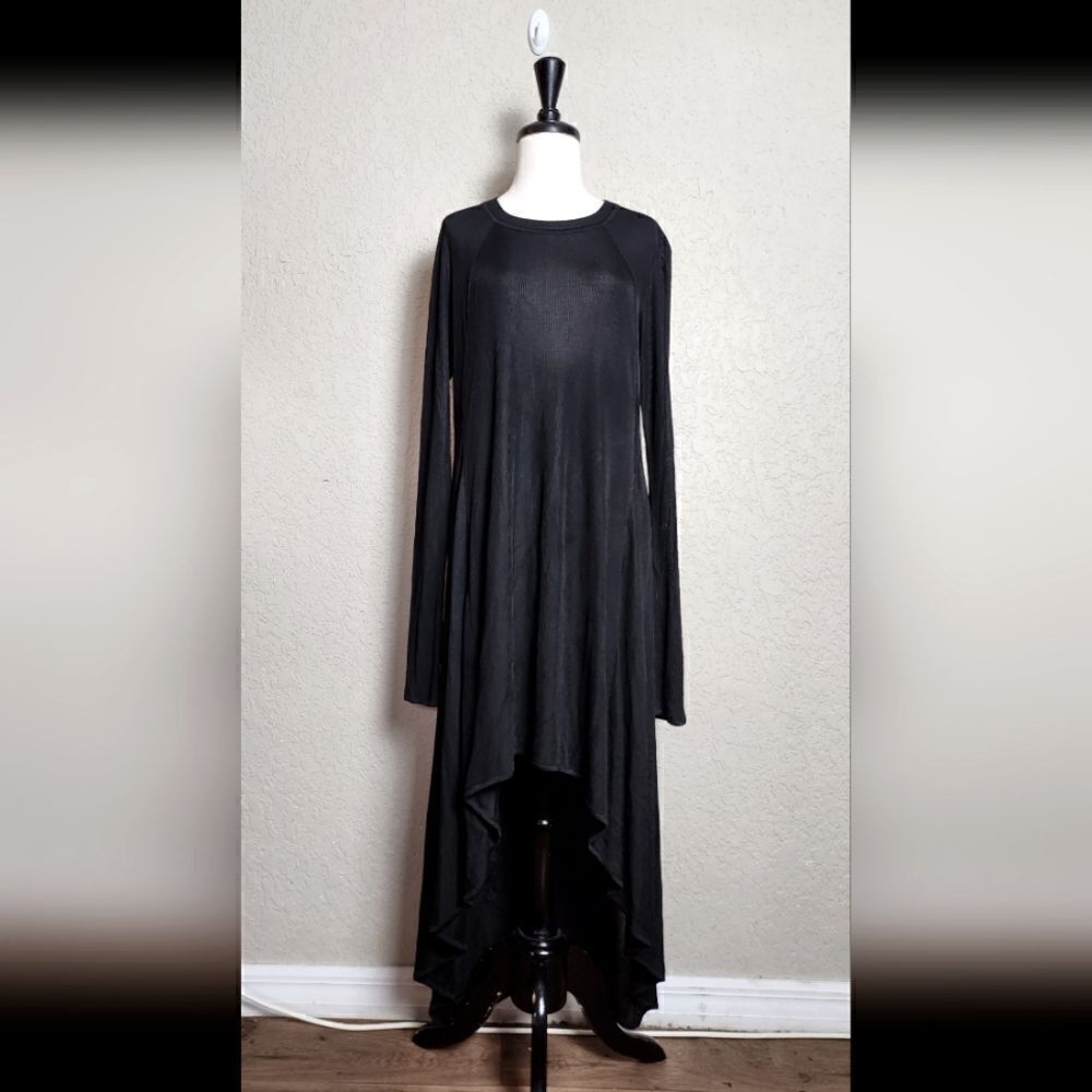 Alexander Wang Ribbed Knit Long Sleeve Mullet Dress Black